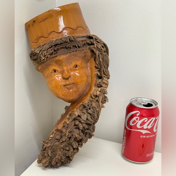 Vintage Hand Carved Native American Folk Art Bamboo Tree Root Face Mask - Picture 2 of 16